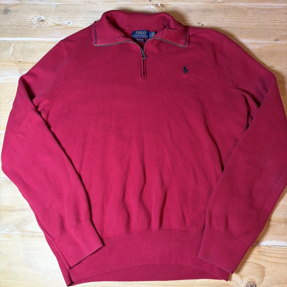 Polo Ralph Lauren Sweater Mens Large‎ Red Pima Cotton Quarter Zip Pullover
